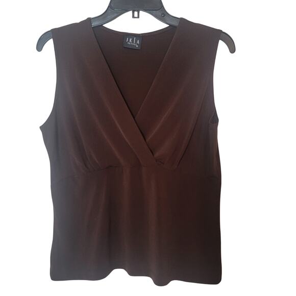 JKLA Vintage 90s Brown V-Neck Sleeveless Top Earthy Approx. Sz Medium Petite‎ - Picture 1 of 10
